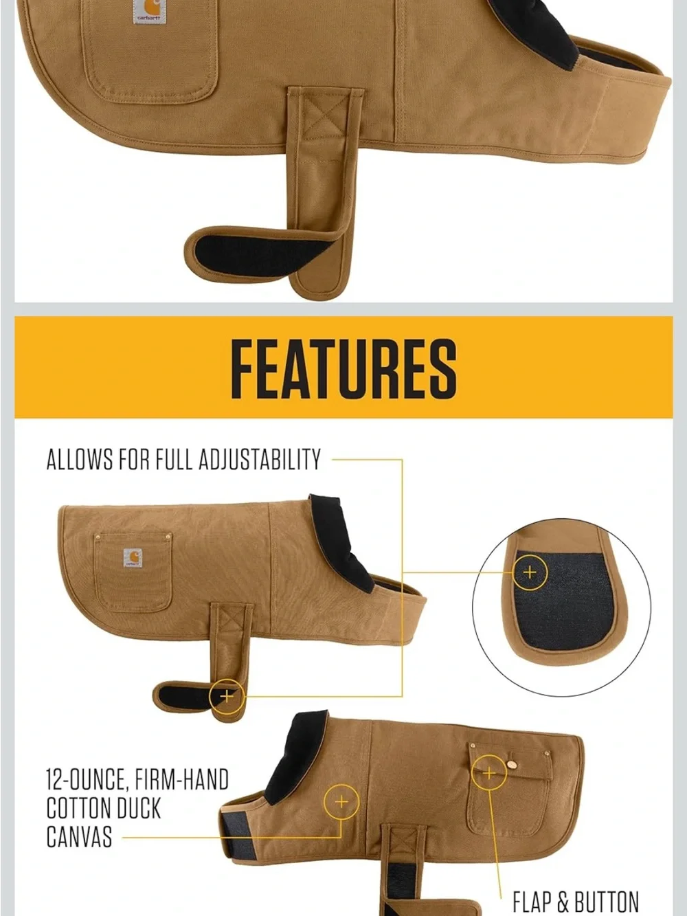 Carhartt Dog Coat in Tan with Black Collar